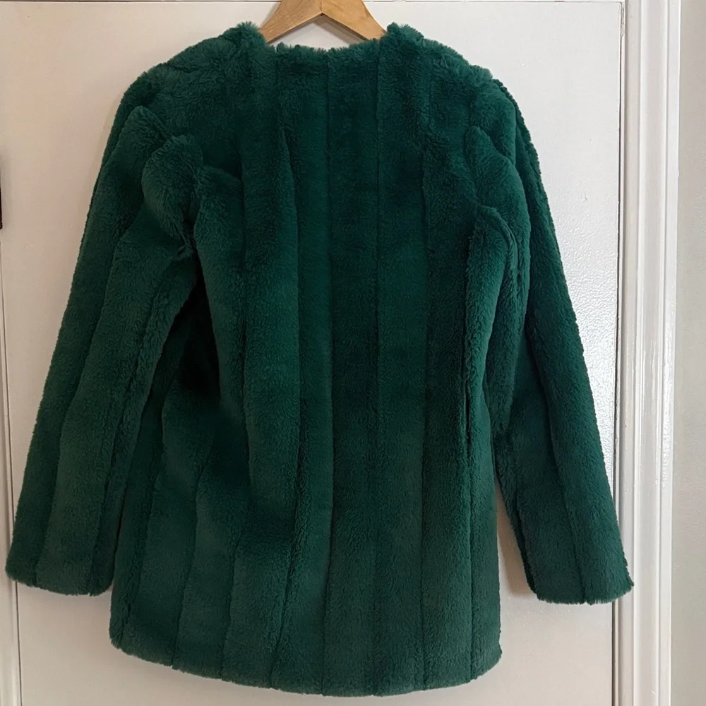 THML Emerald Green Faux Fur Coat Teddy Jacket size small - Picture 4 of 5